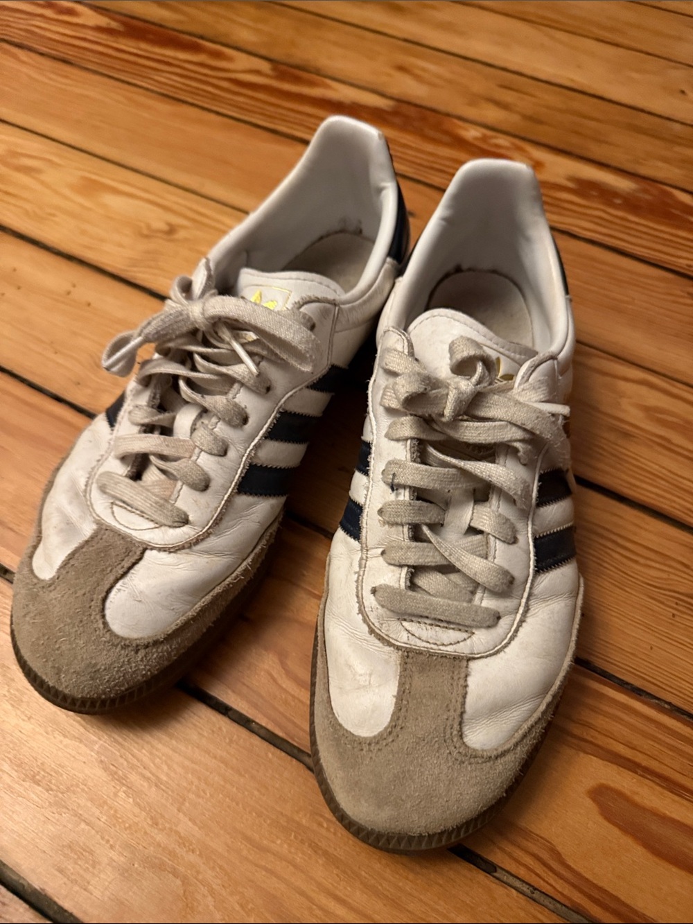 adidas White and Navy SAMBAS Leather Suede Sneakers